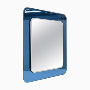 Mid-Century Italian Square Wall Mirror with Blue Glass Frame from Cristal Arte, 1960s-JDR-1125603