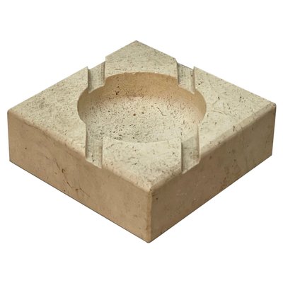 Mid-Century Italian Square White Travertine Marble Ashtray After Mannelli, 1970s-JDR-1166917