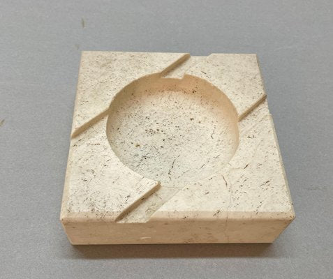 Mid-Century Italian Square White Travertine Marble Ashtray After Mannelli, 1970s-JDR-1166917