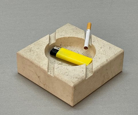 Mid-Century Italian Square White Travertine Marble Ashtray After Mannelli, 1970s-JDR-1166917