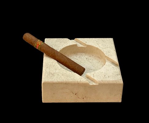 Mid-Century Italian Square White Travertine Marble Ashtray After Mannelli, 1970s-JDR-1166917