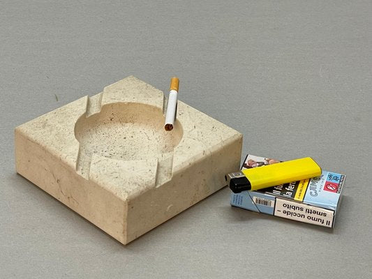 Mid-Century Italian Square White Travertine Marble Ashtray After Mannelli, 1970s-JDR-1166917