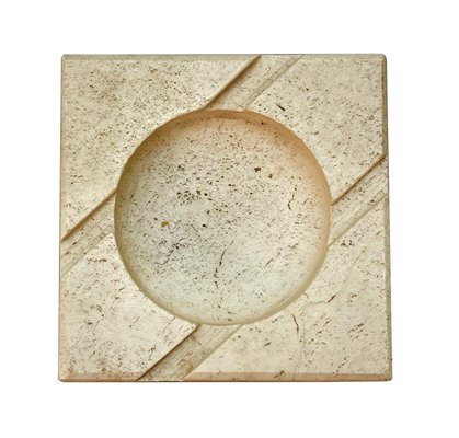 Mid-Century Italian Square White Travertine Marble Ashtray After Mannelli, 1970s-JDR-1166917