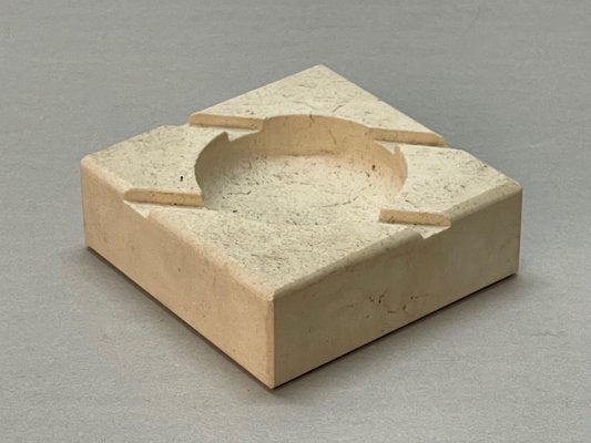 Mid-Century Italian Square White Travertine Marble Ashtray After Mannelli, 1970s-JDR-1166917