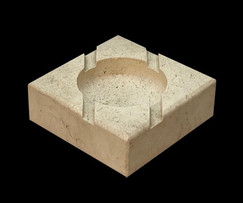 Mid-Century Italian Square White Travertine Marble Ashtray After Mannelli, 1970s-JDR-1166917