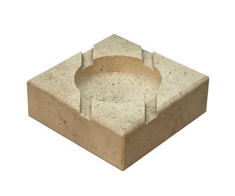 Mid-Century Italian Square White Travertine Marble Ashtray After Mannelli, 1970s-JDR-1166917