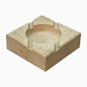 Mid-Century Italian Square White Travertine Marble Ashtray After Mannelli, 1970s-JDR-1166917