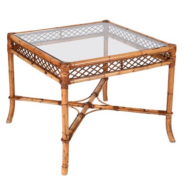 Mid-Century Italian Squared Bamboo Table with Glass Top from Vivai Del Sud, 1960-JDR-1407793