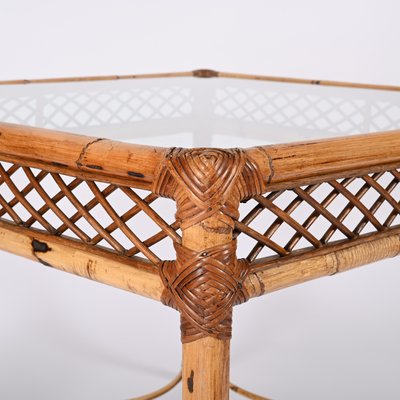 Mid-Century Italian Squared Bamboo Table with Glass Top from Vivai Del Sud, 1960-JDR-1407793