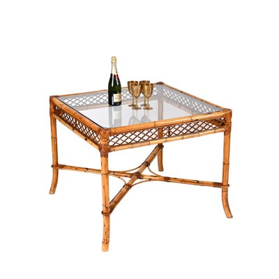 Mid-Century Italian Squared Bamboo Table with Glass Top from Vivai Del Sud, 1960-JDR-1407793