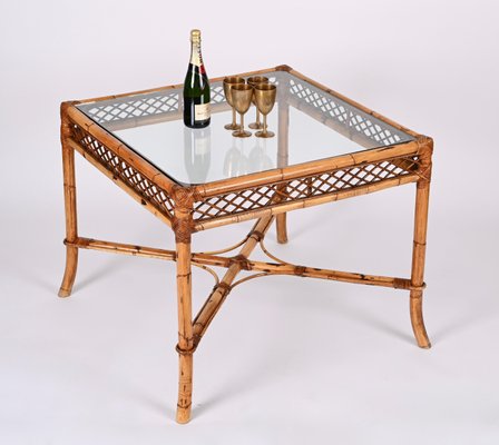 Mid-Century Italian Squared Bamboo Table with Glass Top from Vivai Del Sud, 1960-JDR-1407793