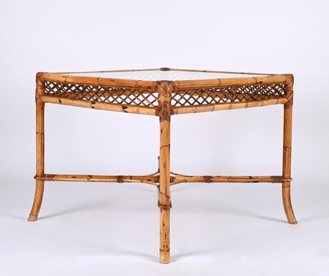 Mid-Century Italian Squared Bamboo Table with Glass Top from Vivai Del Sud, 1960-JDR-1407793