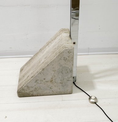 Mid-Century Italian Steel and Travertine Floor Lamp, 1970s-FER-676183