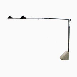 Mid-Century Italian Steel and Travertine Floor Lamp, 1970s-FER-676183