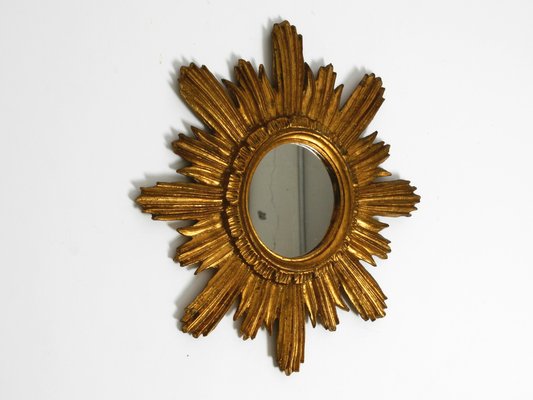 Mid-Century Italian Sunburst Wall Mirror in Wood Gold Plated, 1950s-RR-2043178