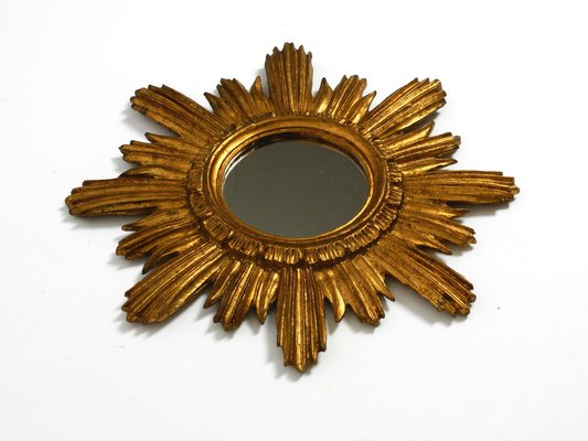 Mid-Century Italian Sunburst Wall Mirror in Wood Gold Plated, 1950s-RR-2043178