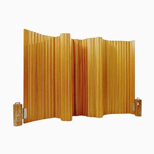 Mid-Century Italian Tambour Screen Room Divider in Solid Golden Mahogany & Rosso-JG-1342606