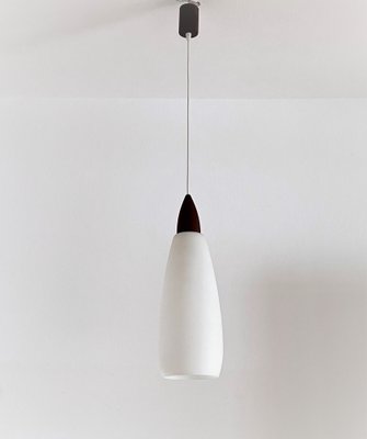 Mid-Century Italian Teak and Milk Glass Pendant, 1960s-VNE-1342184