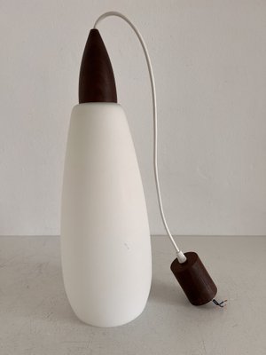 Mid-Century Italian Teak and Milk Glass Pendant, 1960s-VNE-1342184