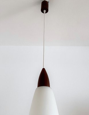 Mid-Century Italian Teak and Milk Glass Pendant, 1960s-VNE-1342184