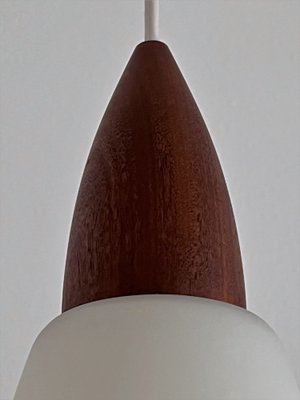 Mid-Century Italian Teak and Milk Glass Pendant, 1960s-VNE-1342184