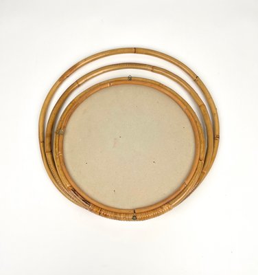 Mid-Century Italian Three Level Round Bamboo & Rattan Wall Mirror, 1960s-LYQ-1272835