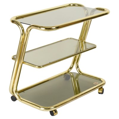 Mid-Century Italian Three-Tier Brass and Smoked Glass Bar Cart from Morex, 1970s-JDR-1210074