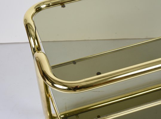 Mid-Century Italian Three-Tier Brass and Smoked Glass Bar Cart from Morex, 1970s-JDR-1210074