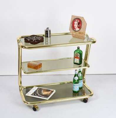 Mid-Century Italian Three-Tier Brass and Smoked Glass Bar Cart from Morex, 1970s-JDR-1210074