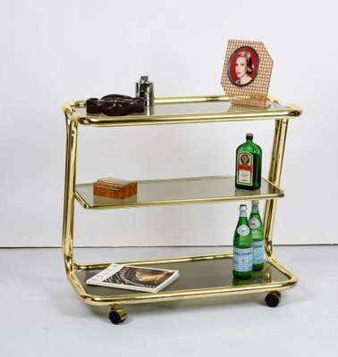 Mid-Century Italian Three-Tier Brass and Smoked Glass Bar Cart from Morex, 1970s-JDR-1210074