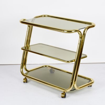 Mid-Century Italian Three-Tier Brass and Smoked Glass Bar Cart from Morex, 1970s-JDR-1210074