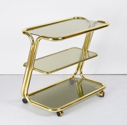 Mid-Century Italian Three-Tier Brass and Smoked Glass Bar Cart from Morex, 1970s-JDR-1210074