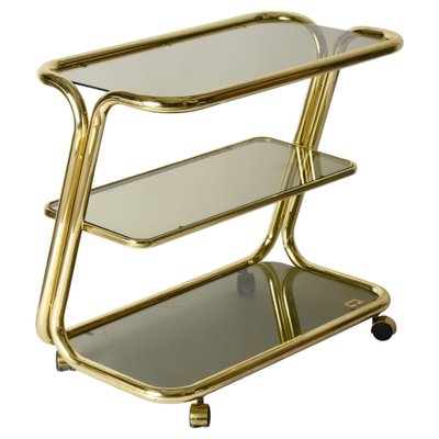 Mid-Century Italian Three-Tier Brass and Smoked Glass Bar Cart from Morex, 1970s-JDR-1210074