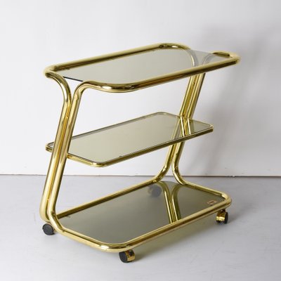 Mid-Century Italian Three-Tier Brass and Smoked Glass Bar Cart from Morex, 1970s-JDR-1210074