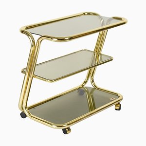 Mid-Century Italian Three-Tier Brass and Smoked Glass Bar Cart from Morex, 1970s-JDR-1210074