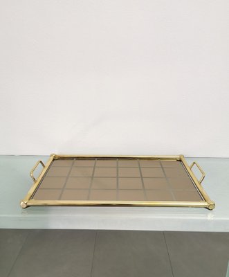 Mid-Century Italian Tray in Brass and Mirrored Glass, 1960s-ZST-1731884