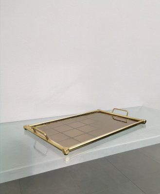 Mid-Century Italian Tray in Brass and Mirrored Glass, 1960s-ZST-1731884