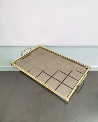 Mid-Century Italian Tray in Brass and Mirrored Glass, 1960s-ZST-1731884