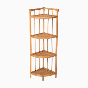 Mid-Century Italian Triangular Bamboo and Rattan Corner Bookcase, 1970s-JDR-1798571