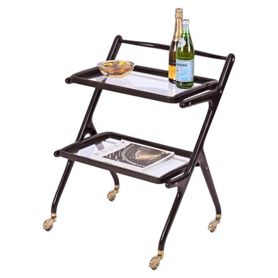 Mid-Century Italian Trolley Bar Cart in Wood and Glass attributed to Cesare Lacca, 1950s-JDR-1757600