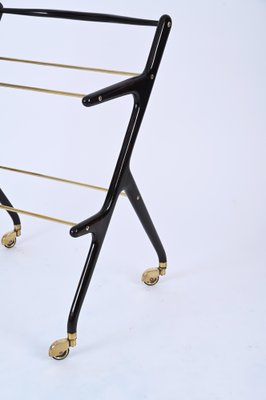 Mid-Century Italian Trolley Bar Cart in Wood and Glass attributed to Cesare Lacca, 1950s-JDR-1757600