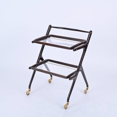 Mid-Century Italian Trolley Bar Cart in Wood and Glass attributed to Cesare Lacca, 1950s-JDR-1757600