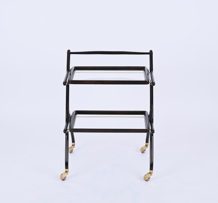 Mid-Century Italian Trolley Bar Cart in Wood and Glass attributed to Cesare Lacca, 1950s-JDR-1757600