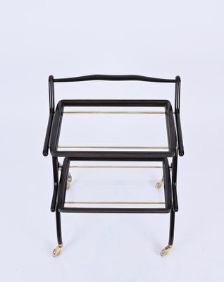 Mid-Century Italian Trolley Bar Cart in Wood and Glass attributed to Cesare Lacca, 1950s-JDR-1757600