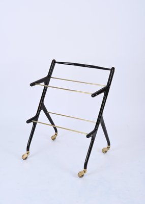 Mid-Century Italian Trolley Bar Cart in Wood and Glass attributed to Cesare Lacca, 1950s-JDR-1757600