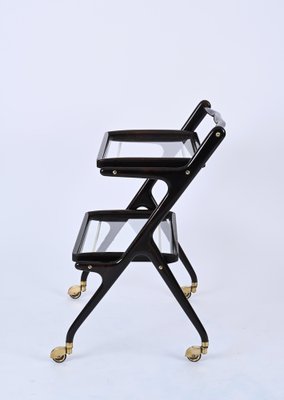 Mid-Century Italian Trolley Bar Cart in Wood and Glass attributed to Cesare Lacca, 1950s-JDR-1757600