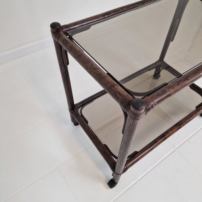 Mid-Century Italian Trolley in Bentwood and Smoked Glass, 1970s-RQL-2025999