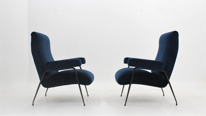 Mid-Century Italian Velvet Armchairs, 1950s, Set of 2-ZQ-2040500