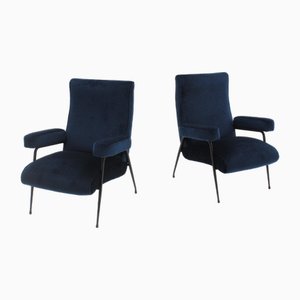 Mid-Century Italian Velvet Armchairs, 1950s, Set of 2-ZQ-2040500