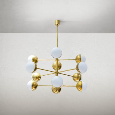 Mid-Century Italian Vidrio Opaline and Brass Chandelier-WLO-2035378